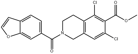 6-Isoquinolinecarboxylic acid, 2-(6-benzofuranylcarbonyl)-5,7-dichloro-1,2,3,4-tetrahydro-, methyl ester Structure