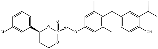 trans-(S)-2-[[3,5-Dimethyl-4-(4-hydroxy-3-isopropylbenzyl)phenoxy]methyl]-4-(3-chlorophenyl)-2-oxo-[1,3,2]dioxaphosphorinane 구조식 이미지