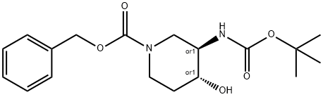 (3R,4R)-BENZYL 3-(TERT-BUTOXYCARBONYLAMINO)-4-HYDROXYPIPERIDINE-1-CARBOXYLATE 구조식 이미지