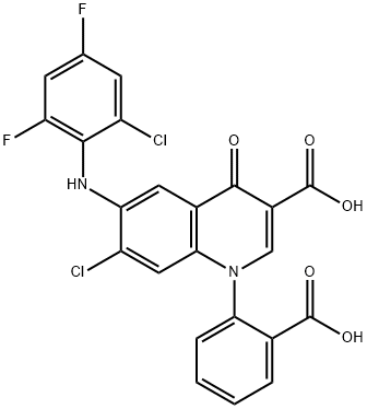 3-Quinolinecarboxylic acid, 1-(2-carboxyphenyl)-7-chloro-6-[(2-chloro-4,6-difluorophenyl)amino]-1,4-dihydro-4-oxo- 구조식 이미지