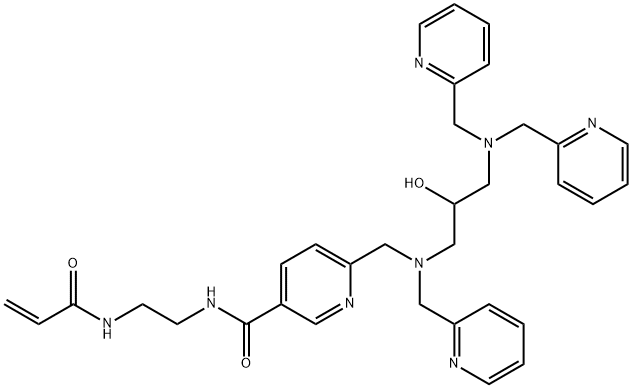 3-Pyridinecarboxamide, 6-[[[3-[bis(2-pyridinylmethyl)amino]-2-hydroxypropyl](2-pyridinylmethyl)amino]methyl]-N-[2-[(1-oxo-2-propen-1-yl)amino]ethyl]- Structure