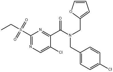 4-Pyrimidinecarboxamide, 5-chloro-N-[(4-chlorophenyl)methyl]-2-(ethylsulfonyl)-N-(2-furanylmethyl)- 구조식 이미지
