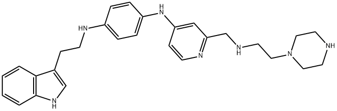 1,4-Benzenediamine, N-2-(1H-indol-3-yl)ethyl-N-2-2-(1-piperazinyl)ethylaminomethyl-4-pyridinyl- 구조식 이미지