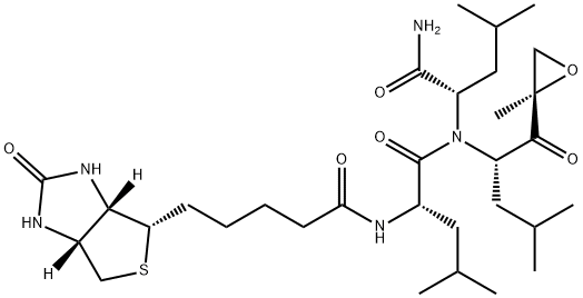 (2S)-2-{5-[(3aS,4S,6aR)-2-oxo-hexahydro-1H-thieno[3,4-d]imidazolidin-4-yl]pentanamido}-4-methyl-N-[(1S)-3-methyl-1-{[(2S)-4-methyl-1-[(2R)-2-methyloxiran-2-yl]-1-oxopentan-2-yl]carbamoyl}butyl]pentanamide Structure