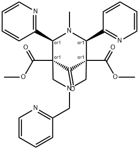 3,7-Diazabicyclo[3.3.1]nonane-1,5-dicarboxylic acid, 3-methyl-9-oxo-2,4-di-2-pyridinyl-7-(2-pyridinylmethyl)-, 1,5-dimethyl ester, (1R,2S,4R,5S)-rel- Structure