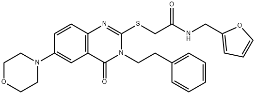 Acetamide, 2-[[3,4-dihydro-6-(4-morpholinyl)-4-oxo-3-(2-phenylethyl)-2-quinazolinyl]thio]-N-(2-furanylmethyl)- Structure
