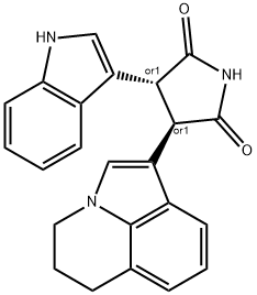 2,5-Pyrrolidinedione, 3-(5,6-dihydro-4H-pyrrolo[3,2,1-ij]quinolin-1-yl)-4-(1H-indol-3-yl)-, (3R,4R)-rel- 구조식 이미지