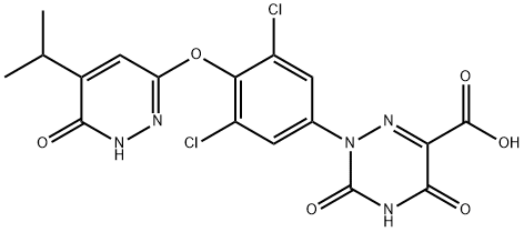 1,2,4-Triazine-6-carboxylic acid, 2-[3,5-dichloro-4-[[1,6-dihydro-5-(1-methylethyl)-6-oxo-3-pyridazinyl]oxy]phenyl]-2,3,4,5-tetrahydro-3,5-dioxo- 구조식 이미지
