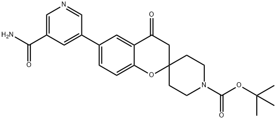 Spiro[2H-1-benzopyran-2,4'-piperidine]-1'-carboxylic acid, 6-[5-(aminocarbonyl)-3-pyridinyl]-3,4-dihydro-4-oxo-, 1,1-dimethylethyl ester Structure