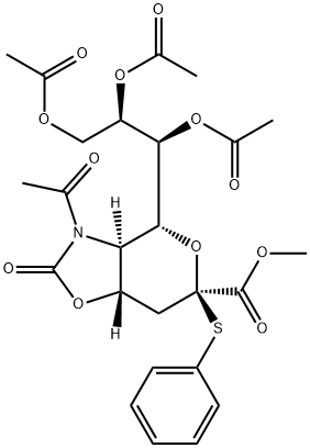 Methyl (Phenyl 5-Acetamido-7,8,9-tri-O-acetyl-5-N,4-O-carbonyl-3,5-dideoxy-2-thio-beta-D-glycero-D-galacto-2-nonulopyranosid)onate Structure