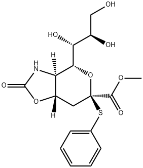 Methyl 5-N,4-O-Carbonyl-3,5-dideoxy-2-S-phenyl-2-thio-D-glycero-beta-D-galacto-2-nonulopyranosylonate 구조식 이미지