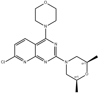 Pyrido[2,3-d]pyriMidine, 7-chloro-2-[(2R,6S)-2,6-diMethyl-4-Morpholinyl]-4-(4-Morpholinyl)-, rel- 구조식 이미지