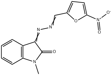 2-Furancarboxaldehyde, 5-nitro-, 2-(1,2-dihydro-1-methyl-2-oxo-3H-indol-3-ylidene)hydrazone 구조식 이미지