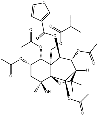 3-Furancarboxylic acid, (3R,4R,5R,5aS,6R,7S,9S,9aS,10R)-4,6,7,10-tetrakis(acetyloxy)octahydro-9-hydroxy-2,2,9-trimethyl-5a-[(2-methyl-1-oxopropoxy)methyl]-2H-3,9a-methano-1-benzoxepin-5-yl ester Structure