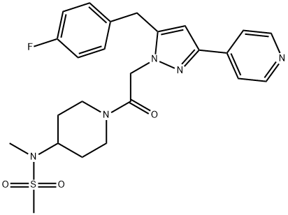 N-[1-[2-[5-[(4-Fluorophenyl)methyl]-3-(4-pyridinyl)-1H-pyrazol-1-yl]acetyl]-4-piperidinyl]-N-methyl-methanesulfonamide 구조식 이미지