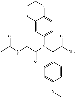 N~2~-acetyl-N-[2-(2,3-dihydro-1,4-benzodioxin-6-ylamino)-1-(4-methoxyphenyl)-2-oxoethyl]glycinamide 구조식 이미지