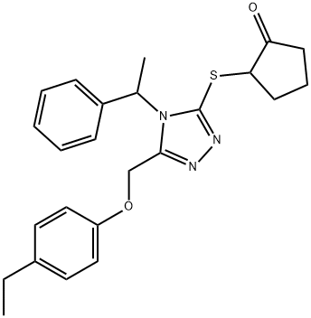 2-({5-[(4-ethylphenoxy)methyl]-4-(1-phenylethyl)-4H-1,2,4-triazol-3-yl}sulfanyl)cyclopentan-1-one 구조식 이미지