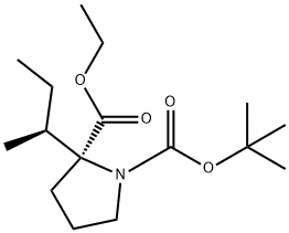 N-(tert-butoxycarbonyl)-α-((1S)-1-methyl-propyl)proline ethyl ester 구조식 이미지