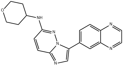 Imidazo[1,2-b]pyridazin-6-amine, 3-(6-quinoxalinyl)-N-(tetrahydro-2H-pyran-4-yl)- Structure