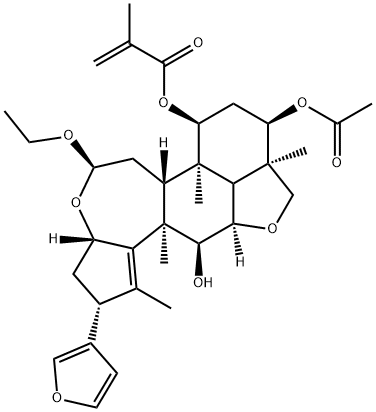 2-Propenoic acid, 2-methyl-, (2R,3aS,5R,6aR,6bR,7S,9R,9aR,11aR,12S,12aR)-9-(acetyloxy)-5-ethoxy-2-(3-furanyl)-3,3a,6,6a,6b,7,8,9,9a,10,11a,11b,12,12a-tetradecahydro-12-hydroxy-1,6b,9a,12a-tetramethyl-2H,5H-cyclopent[a]isobenzofuro[7,1-gh][3]benzoxepin-7-yl ester Structure