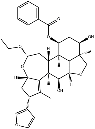 2H,5H-Cyclopent[a]isobenzofuro[7,1-gh][3]benzoxepin-7,9,12-triol, 5-ethoxy-2-(3-furanyl)-3,3a,5,6,6a,6b,7,8,9,9a,10,11a,12,12a-tetradecahydro-1,6b,9a,12a-tetramethyl-, 7-benzoate, (2R,3aS,5S,6aR,6bR,7S,9R,9aR,11aR,12S,12aR)- Structure