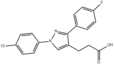 JR-6894, 3-(1-(4-Chlorophenyl)-3-(4-fluorophenyl)-1H-pyrazol-4-yl)propanoic acid, 97% 구조식 이미지