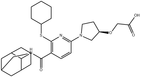 Acetic acid, 2-[[(3R)-1-[6-(cyclohexylthio)-5-[(tricyclo[3.3.1.13,7]dec-2-ylamino)carbonyl]-2-pyridinyl]-3-pyrrolidinyl]oxy]- Structure