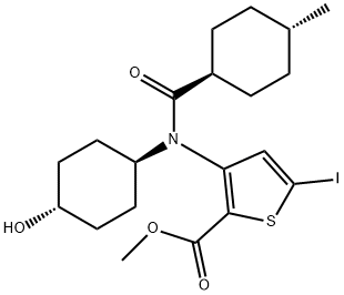 3-[(4-hydroxycyclohexyl)-(4-methylcyclohexanecarbonyl)-amino]-5-iodo-thiophene-2-carbox
ylic acid methyl ester Structure