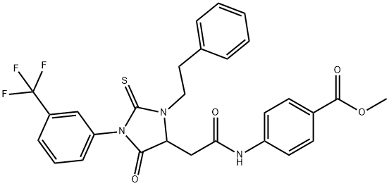 methyl 4-[[2-[5-oxo-3-(2-phenylethyl)-2-sulfanylidene-1-[3-(trifluoromethyl)phenyl]imidazolidin-4-yl]acetyl]amino]benzoate Structure