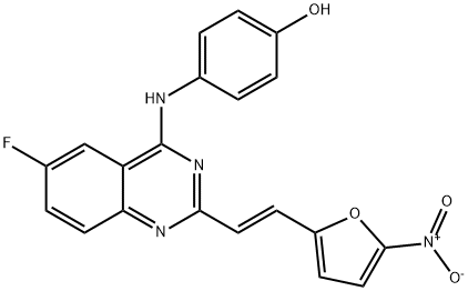 4-({6-Fluoro-2-[2-(5-nitro-2-furyl)vinyl]-4-quinazolinyl}amino)phenol Structure