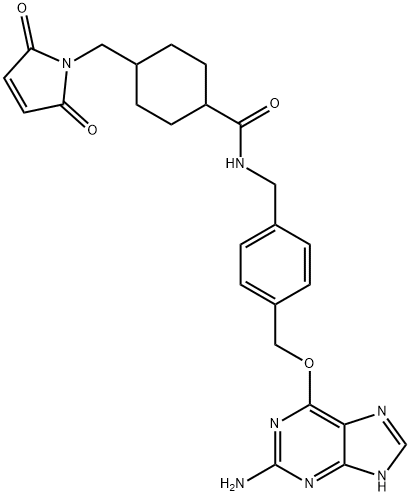 Cyclohexanecarboxamide, N-[[4-[[(2-amino-9H-purin-6-yl)oxy]methyl]phenyl]methyl]-4-[(2,5-dihydro-2,5-dioxo-1H-pyrrol-1-yl)methyl]- Structure