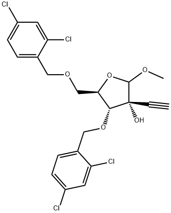 (3R,4R,5R)-5-(2,4-dichlorobenzyloxymethyl)-4-(2,4-dichlorobenzyloxy)-3-ethynyl-2-methoxy-tetrahydrofuran-3-ol 구조식 이미지