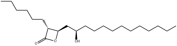 2-Oxetanone, 3-hexyl-4-[(2R)-2-hydroxytridecyl]-, (3R,4R)- Structure