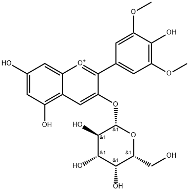 1-Benzopyrylium, 3-(β-D-galactopyranosyloxy)-5,7-dihydroxy-2-(4-hydroxy-3,5-dimethoxyphenyl)- 구조식 이미지