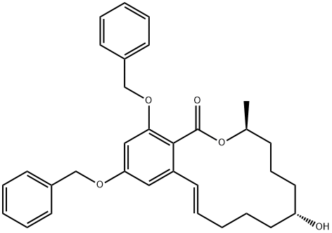 1H-2-Benzoxacyclotetradecin-1-one, 3,4,5,6,7,8,9,10-octahydro-7-hydroxy-3-methyl-14,16-bis(phenylmethoxy)-, [3S-(3R*,7S*,11E)]- (9CI) Structure