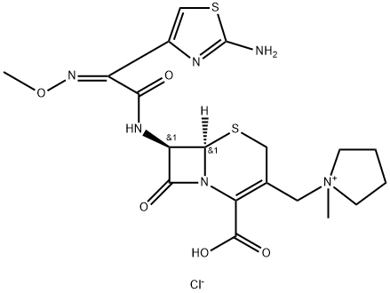 Pyrrolidinium, 1-[[(6R,7R)-7-[[(2Z)-2-(2-amino-4-thiazolyl)-2-(methoxyimino)acetyl]amino]-2-carboxy-8-oxo-5-thia-1-azabicyclo[4.2.0]oct-2-en-3-yl]methyl]-1-methyl-, chloride (1:1) Structure