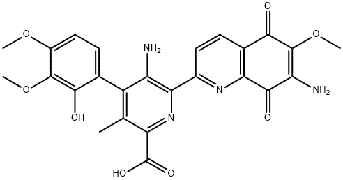 2-Pyridinecarboxylic acid, 5-amino-6-(7-amino-5,8-dihydro-6-methoxy-5,8-dioxo-2-quinolinyl)-4-(2-hydroxy-3,4-dimethoxyphenyl)-3-methyl- Structure