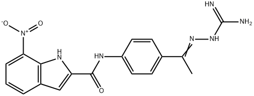 1H-Indole-2-carboxamide, N-[4-[1-[2-(aminoiminomethyl)hydrazinylidene]ethyl]phenyl]-7-nitro- 구조식 이미지