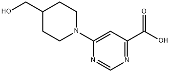 4-Pyrimidinecarboxylic acid, 6-[4-(hydroxymethyl)-1-piperidinyl]- Structure