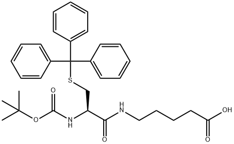 Pentanoic acid, 5-[[(2R)-2-[[(1,1-dimethylethoxy)carbonyl]amino]-1-oxo-3-[(triphenylmethyl)thio]propyl]amino]- Structure