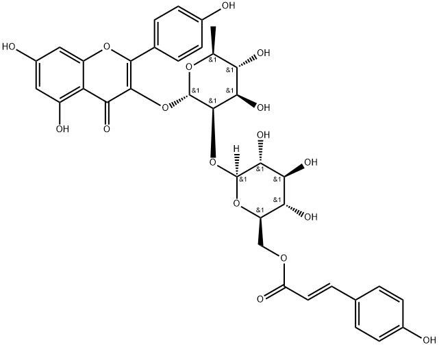 kaempferol 3-O-alpha-L-[6'''-p-coumaroyl-beta-D-glucopyranosyl-(1->2)-rhamnopyranoside] 구조식 이미지