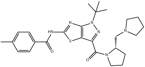 Benzamide, N-[1-(1,1-dimethylethyl)-3-[[(2S)-2-(1-pyrrolidinylmethyl)-1-pyrrolidinyl]carbonyl]-1H-pyrazolo[3,4-d]thiazol-5-yl]-4-methyl- Structure