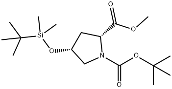 1,2-Pyrrolidinedicarboxylic acid, 4-[[(1,1-dimethylethyl)dimethylsilyl]oxy]-, 1-(1,1-dimethylethyl) 2-methyl ester, (2R,4R)- 구조식 이미지