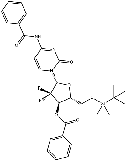 N-Benzoyl-2'-deoxy-5'-O-[(1,1-diMethylethyl)diMethylsilyl]-2',2'-difluorocytidine 3'-Benzoate 구조식 이미지