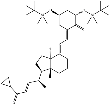 2-Penten-1-one, 4-[(1R,3aS,4E,7aR)-4-[(2E)-2-[(3S,5R)-3,5-bis[[(1,1-dimethylethyl)dimethylsilyl]oxy]-2-methylenecyclohexylidene]ethylidene]octahydro-7a-methyl-1H-inden-1-yl]-1-cyclopropyl-, (2E,4S)- 구조식 이미지
