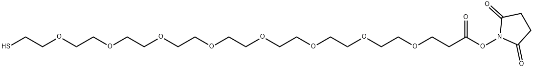 Propanoic acid, 3-[(23-mercapto-3,6,9,12,15,18,21-heptaoxatricos-1-yl)oxy]-, 2,5-dioxo-1-pyrrolidinyl ester Structure