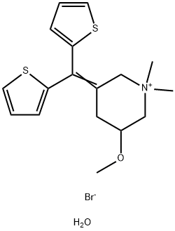 Piperidinium, 3-(di-2-thienylmethylene)-5-methoxy-1,1-dimethyl-, bromide, hydrate (1:1:1) Structure