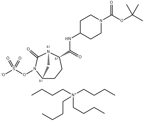 N,N,N-tributylbutan-1-aminium [({(2S,5R)-7-oxo-2-[(piperidin-4-ylamino)carbonyl]-1,6-diazabicyclo[3.2.1]oct-6-yl}oxy)sulfonyl]oxidanide Structure