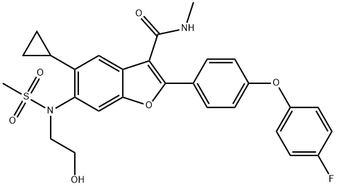 5-Cyclopropyl-2-[4-(4-fluoro-phenoxy)-phenyl]-6-[(2-hydroxy-ethyl)-methanesulfonyl-amino]
-benzofuran-3-carboxylic acid methylamide 구조식 이미지