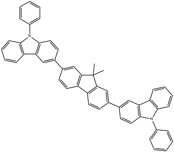 OC1077, 3,3'-(9,9-dimethyl-9H-fluorene-2,7-diyl)bis(9-phenyl-9H-carbazole) 구조식 이미지